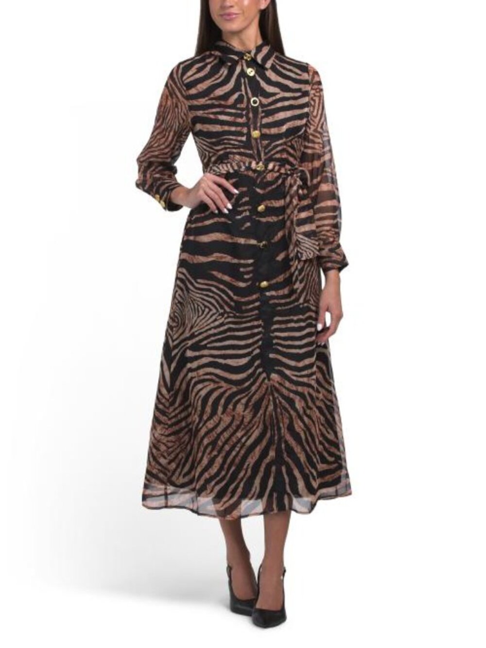 DALIA MACPHEE Long Sleeve Zebra Print Maxi Dress